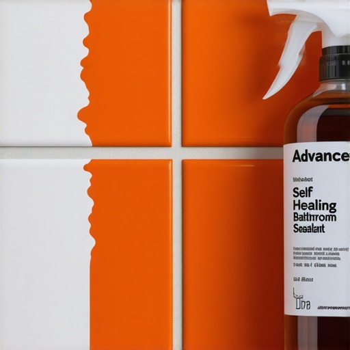 Futuristic Nanotech Sealant on Bathroom Tile Close-up of nanotech self-healing bathroom sealant on tiled surface showing advanced technology