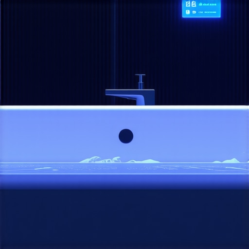 Smart Bathroom Technology Integration Illustration of a modern bathroom equipped with IoT sensors and AI systems for maintenance