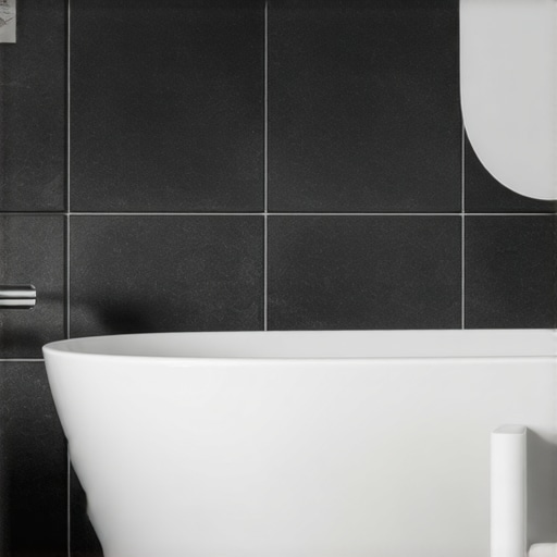 Smart Bathroom with Advanced Grout Monitoring Modern bathroom featuring IoT moisture sensors and nano-sealants on grout lines