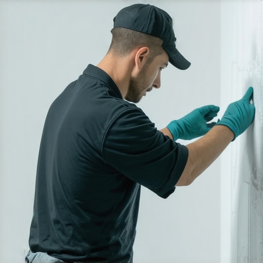 Close-up of waterproof coating application on bathroom wall with precision tools