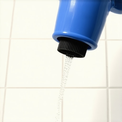 Close-up of hybrid polymer sealant being applied to shower tile joint