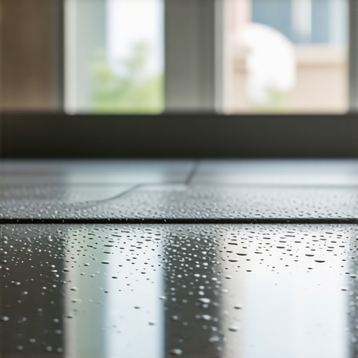 High-Tech Waterproof Tiles with Nanocoatings Close-up of glossy waterproof tiles with nanocoatings in a modern bathroom