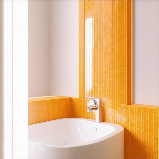 Bathroom with self-healing tiles and IoT sensors for durability