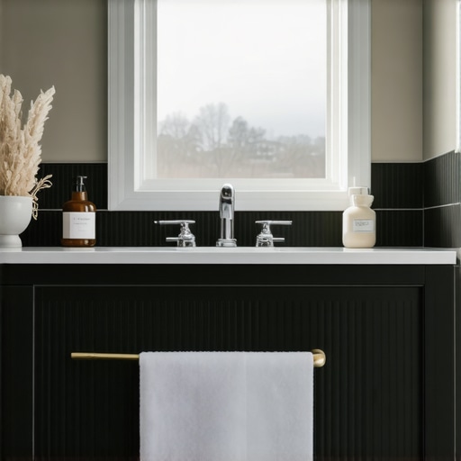 Bathroom with high-quality tile, grout, and baseboards emphasizing durability