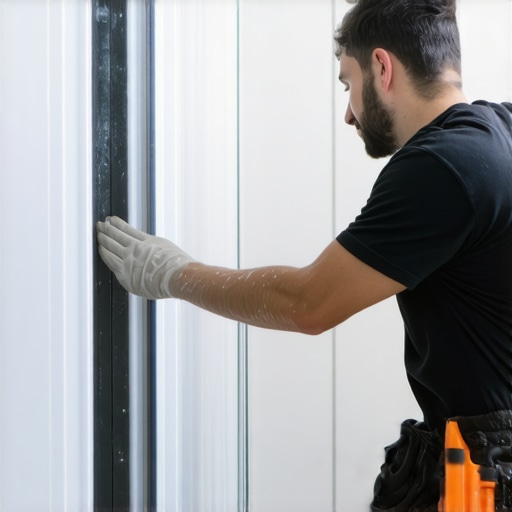 Visual of technician expertly sealing shower walls with liquid waterproofing