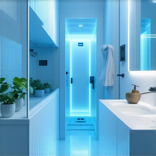 Futuristic bathroom featuring self-healing surfaces and intelligent ventilation system
