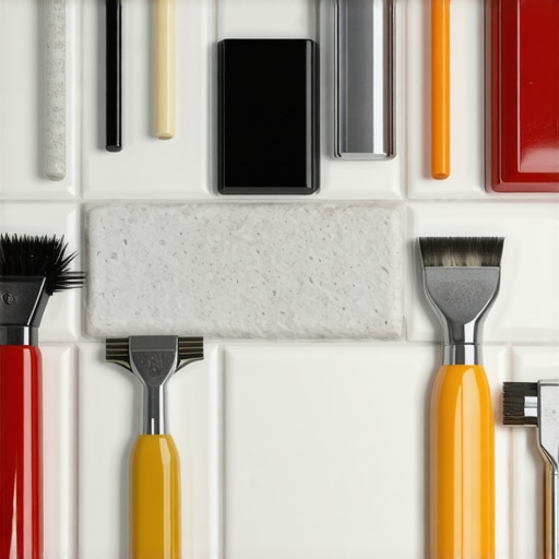 Close-up of eco-friendly bathroom tiles with advanced nanocoating and professional tools