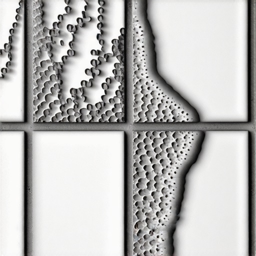 Close-up of nano-engineered grout particles creating a water-repellent barrier in tiles.
