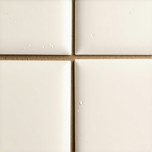 Microscopic view of nanotechnology-infused bathroom sealant repelling water in a bathroom joint.