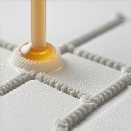 Microscopic view of nanotechnology particles in sealant penetrating tile surfaces for waterproofing.