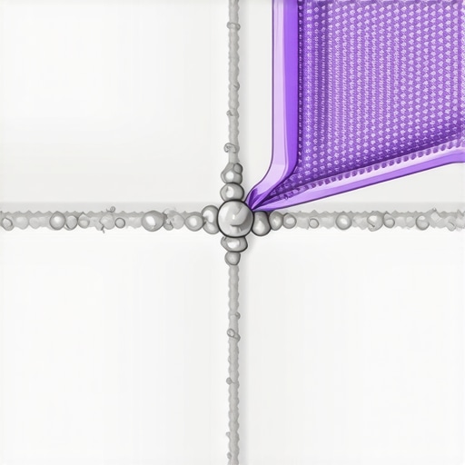 Close-up of nanomaterials strengthening a waterproof sealant in tiled bathroom surface.