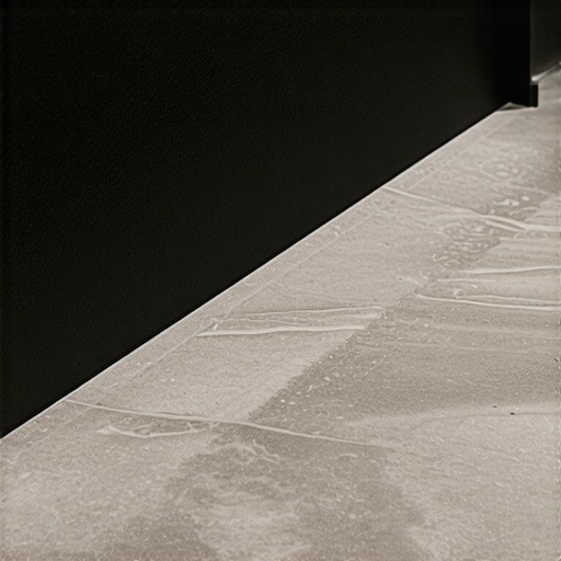 Close-up of stone composite and PVC bathroom baseboards demonstrating resilience and style.