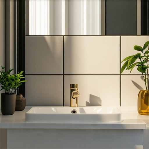 Modern bathroom showcasing nanocoated tiles and integrated moisture sensors for durability and hygiene.