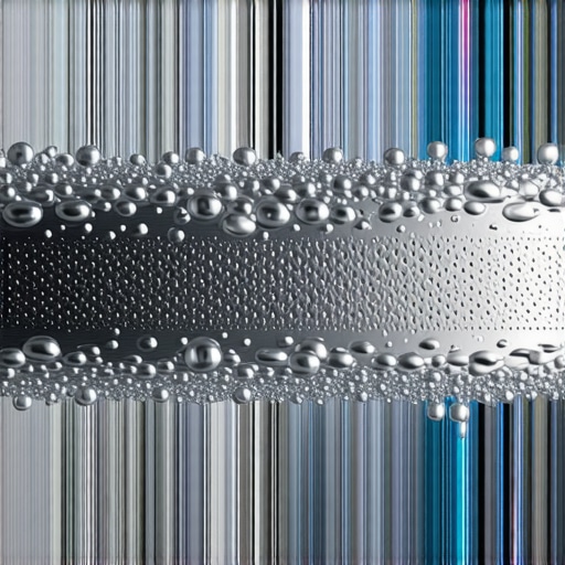 Close-up of nano-engineered coating repelling water from metal surface.