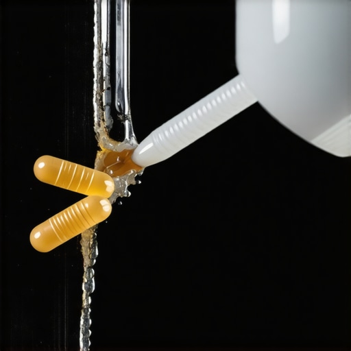 Self-Healing Sealant in Action Close-up of a self-healing shower sealant repairing microscopic cracks, demonstrating advanced moisture resistance technology.