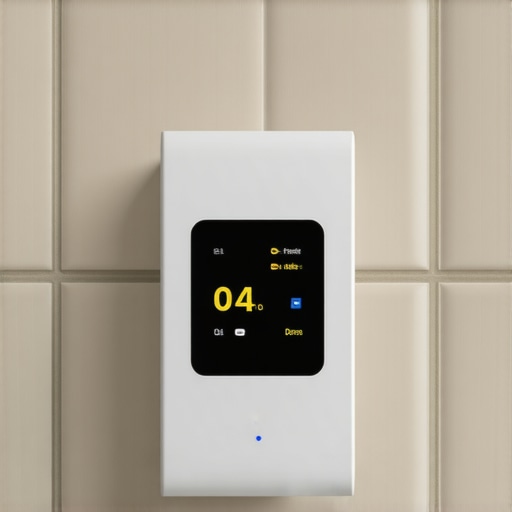 Smart Bathroom Moisture Sensors in Action Close-up of smart moisture sensors installed in bathroom walls monitoring humidity and microbial levels.
