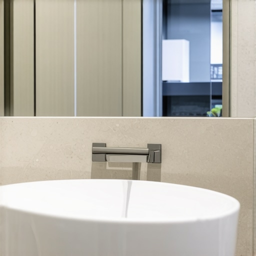 Smart Bathroom with Advanced Grout Technologies Bathroom with sensors and nano-coated grout surfaces for durability