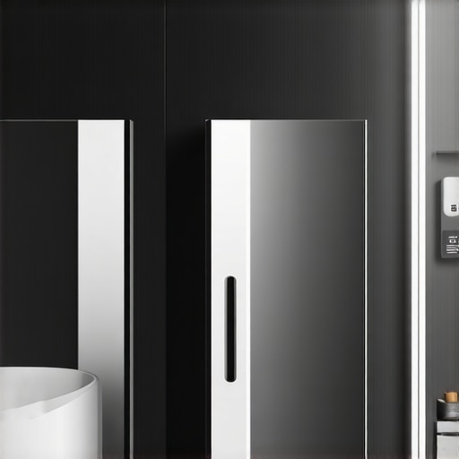 Modern bathroom with smart, responsive materials and nano-coatings demonstrating advanced durability features.