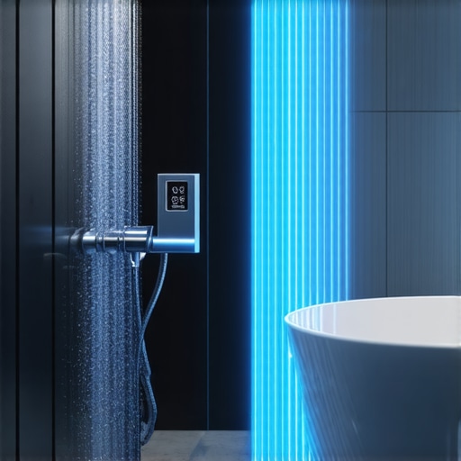 Bathroom with integrated moisture sensors embedded in walls and floors for proactive maintenance.